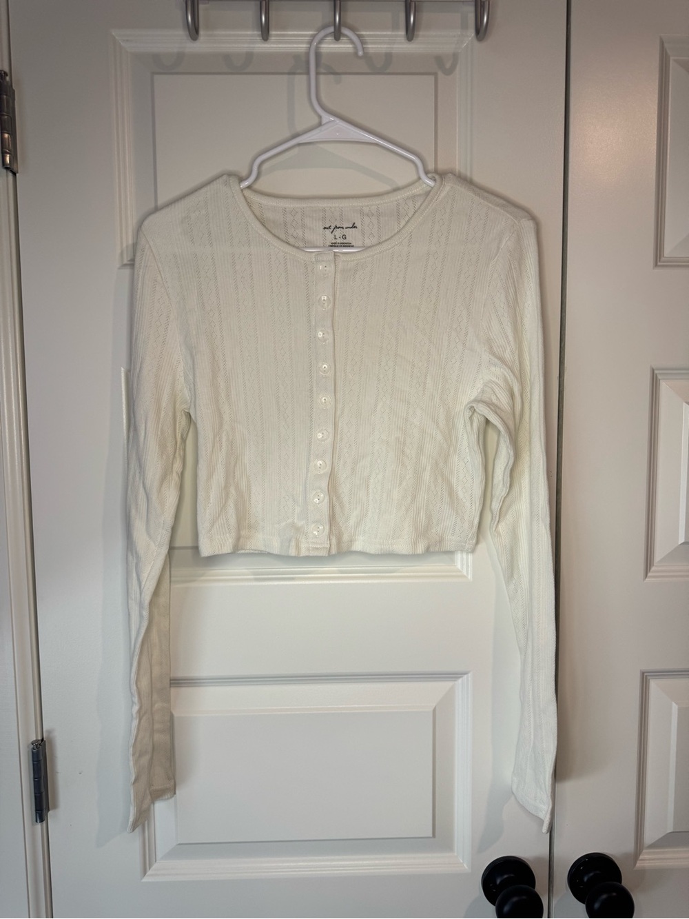 Out From Under Cream Ribbed Button-Front Crop Cardigan